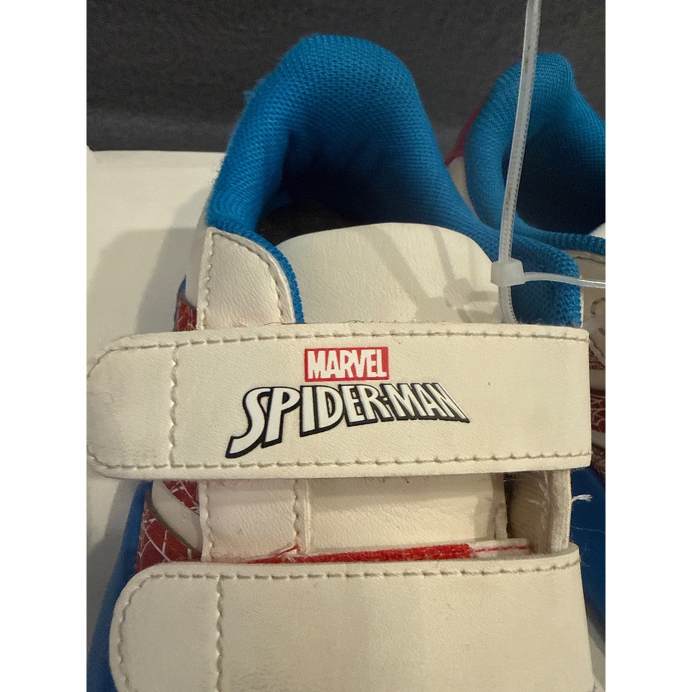 Adidas Marvel Spiderman Kids Sneakers White Blue Red Hook Loop JQ8072 Size 10K